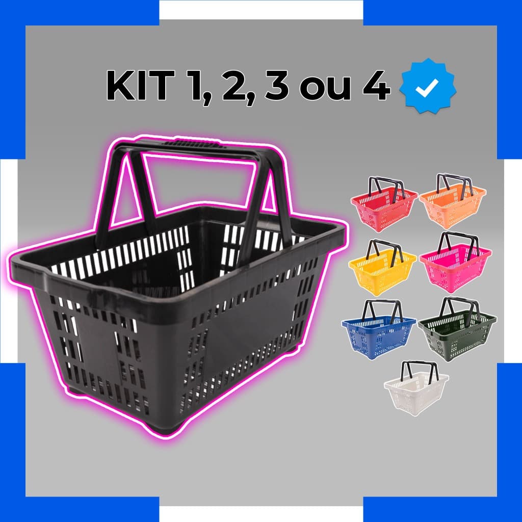 Kit 1 a 4 Cestas Plásticas 7L Mini c/ Alça Resistente Mercado Feira Armazém Fruteira Compras