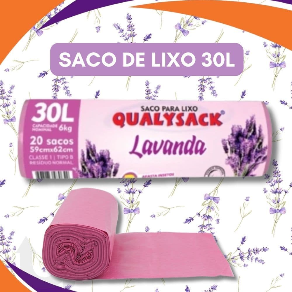 Saco de Lixo 30L Lavanda Perfumdo Anti Odores e Insetos com 20 sacos