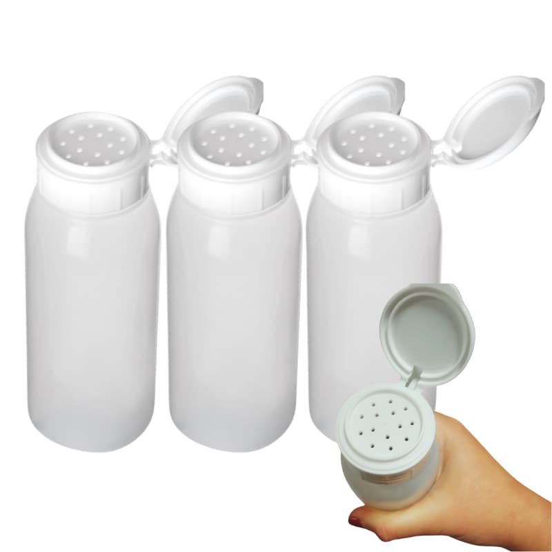 Bisnaga Polvilhador de Temperos em Pó Finos 350ml - Molhar Bolos - Tampa Chuveirinho - 3 Pçs