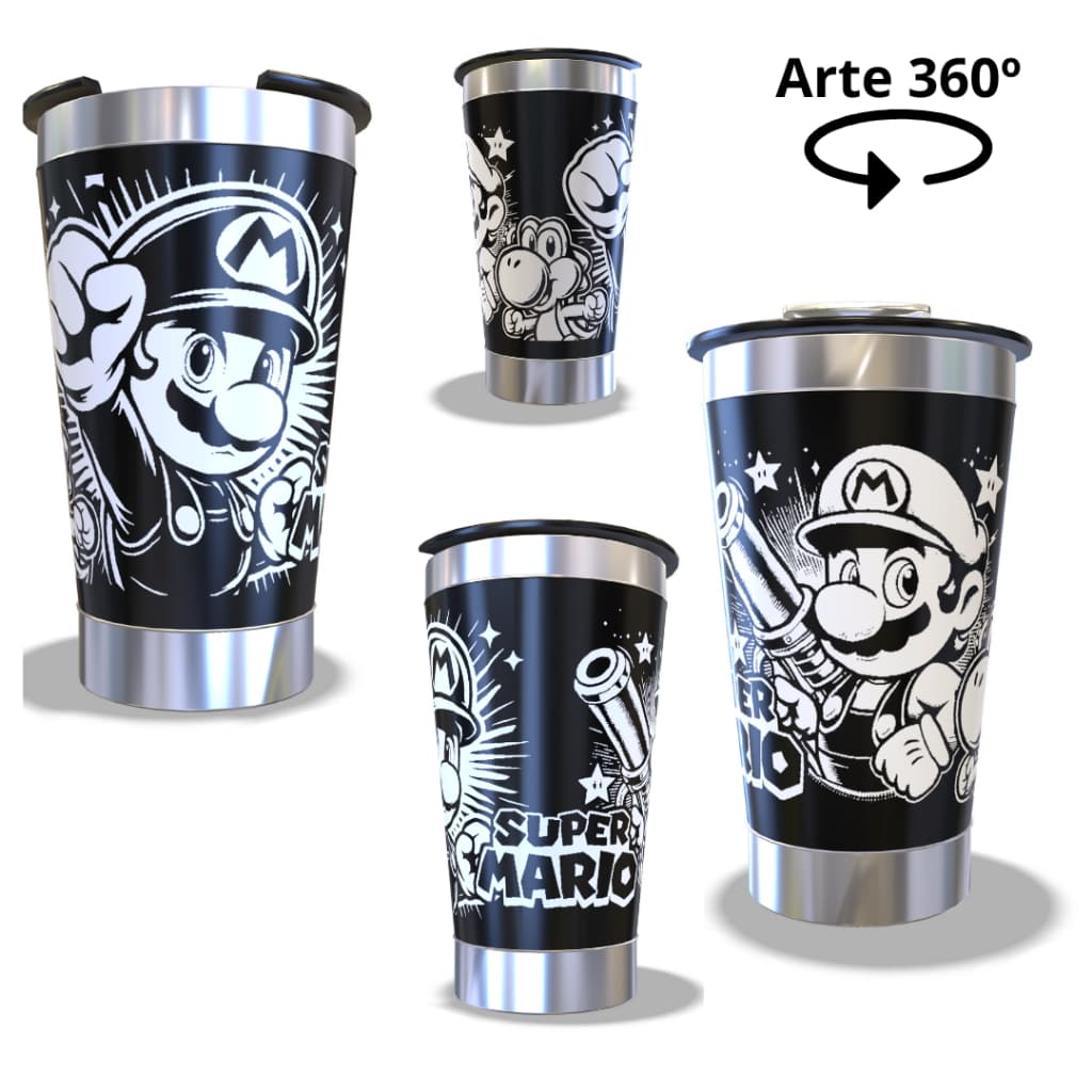 Copo Térmico 473ML com arte 360º graus gravado a Laser Tema: video game Com tampa e parede dupla idéias de presente