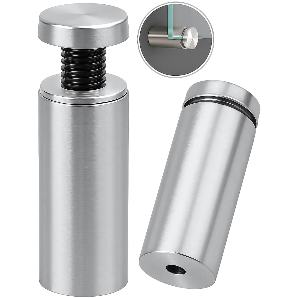 Kit 4 Unid Prolongador 25x100 Inox Suporte Vidro, Mad Painel Unidades Lojas Aço pressão proteção extensor
