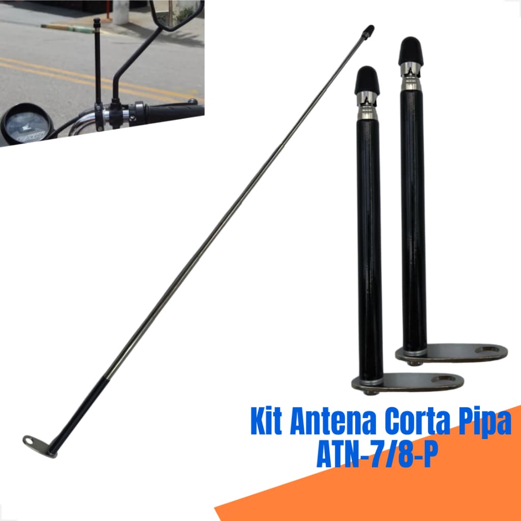 Antena De Retrovisor Corta Pipa Anti Cerol Preta 6 Estagíos Moto Bike