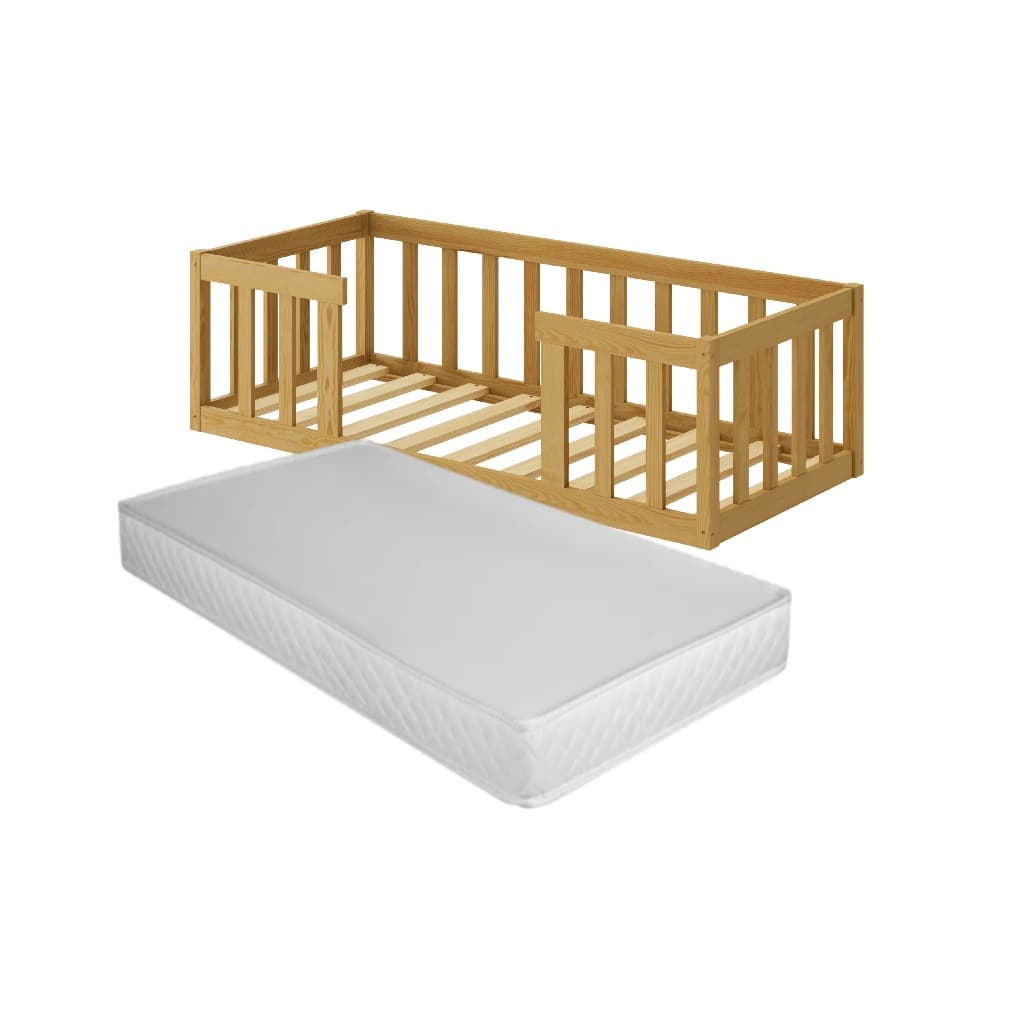 Cama Infantil Montessoriana em Madeira Com Grade De Proteção Moderna Com Colchão Quarto Da Criança