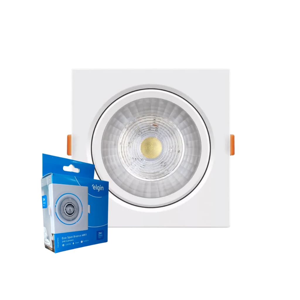 Spot LED Quadrado MR11 Branco 240 Lúmens Luz Branca Fria 6500K Eco Bivolt Elgin