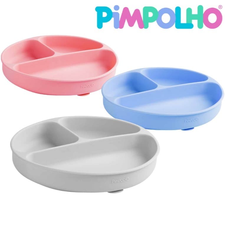 Prato de Silicone com Divisória e Ventosa Pimpolho Soft Infantil Bebê Livre de BPA