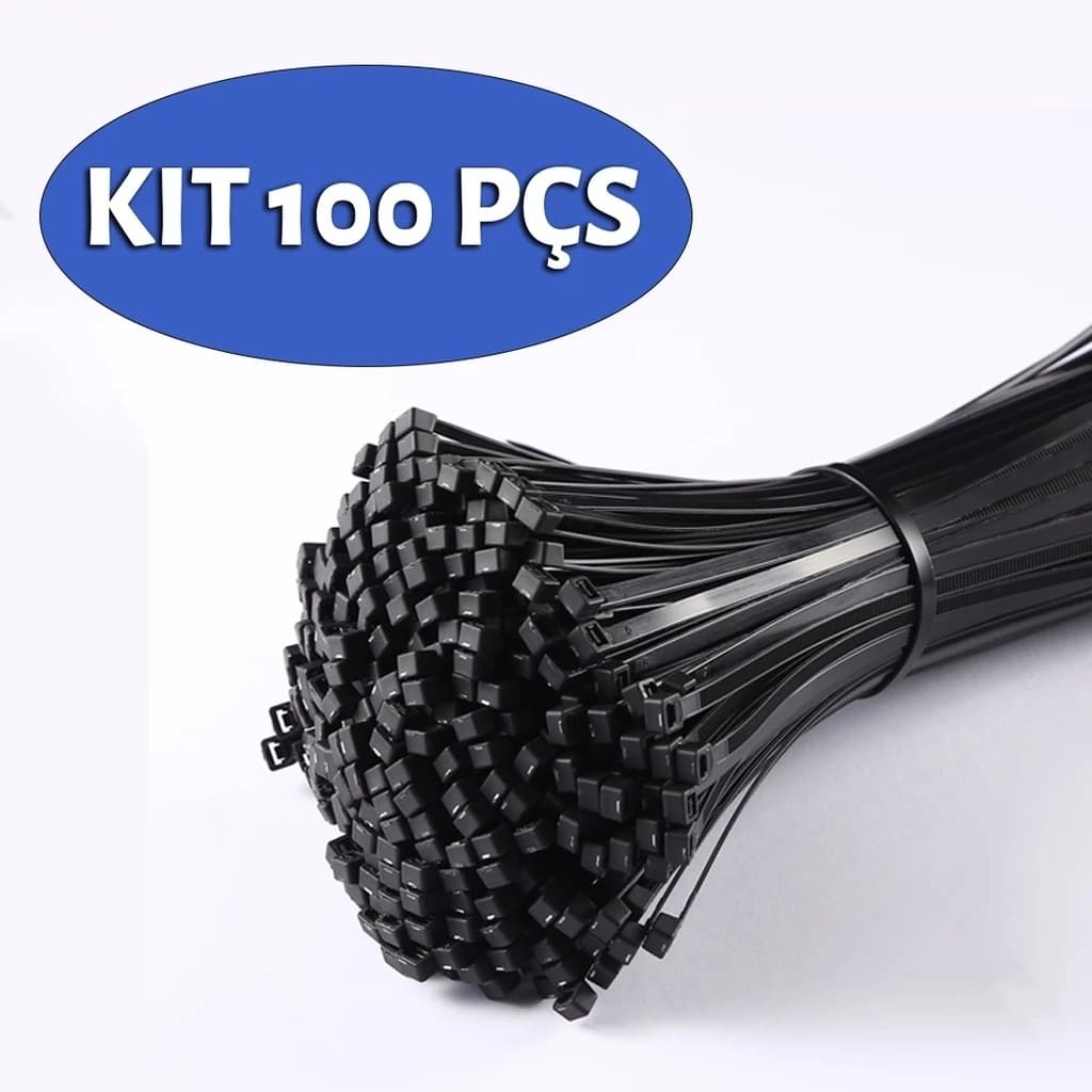 Kit 100 Cintas PlásticaS Abraçadeira Nylon 3,6mm Enforca Gato Preta