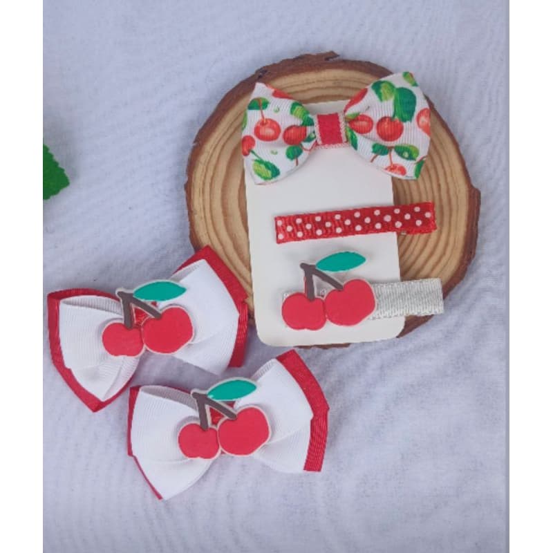 Kit laço infantil cereja/Parzinho laço cereja/Hairclips cereja