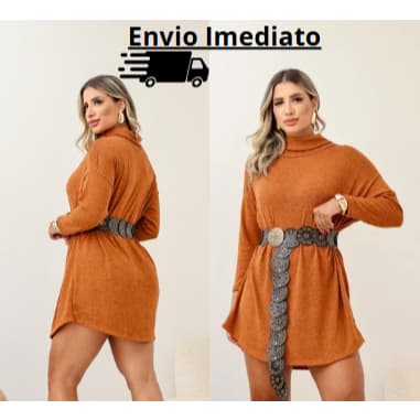 Vestido Poncho para frio Lanzinha com gola alta inverno manga longa e envio imediato