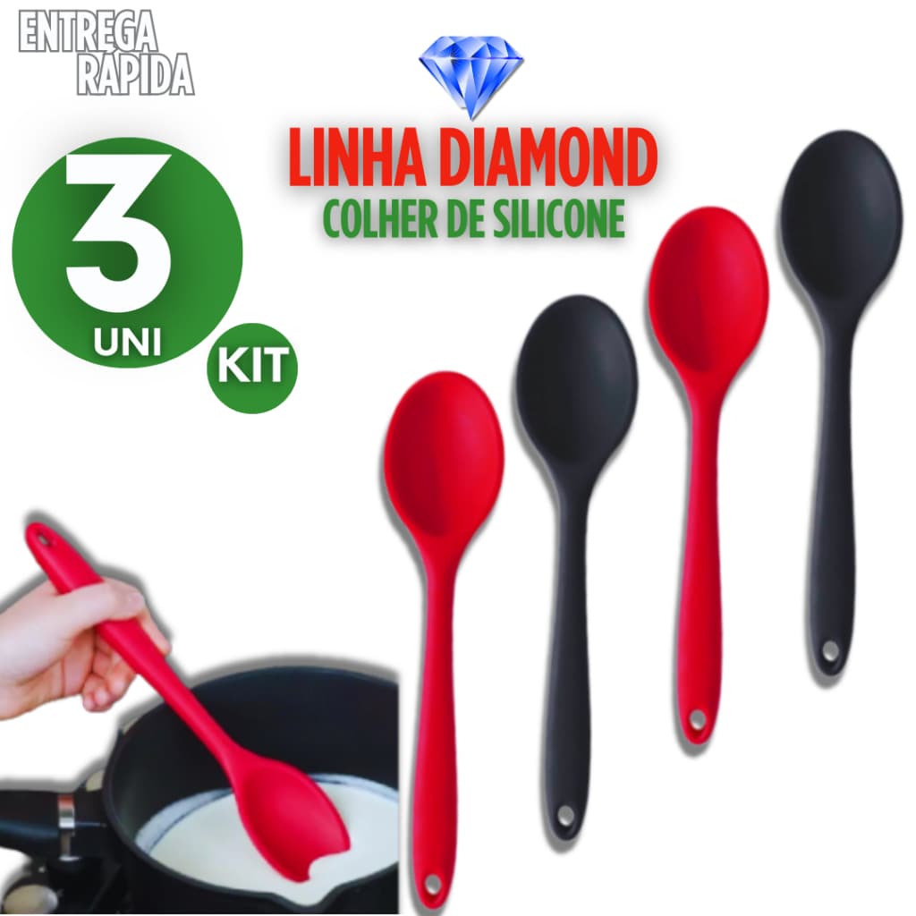 JOGO 3 COLHERES PARA ARROZ SILICONE RESISTENTE A ALTA TEMPERATURA MESA RESTAURANTE BUFFET COZINHA