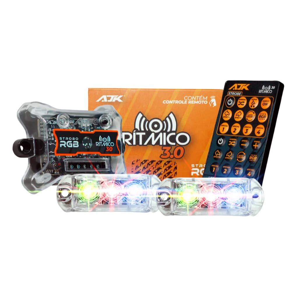 Par De Led Farol Strobo Ajk Rgb 6w 3.0 Automotivo Caixa Bob