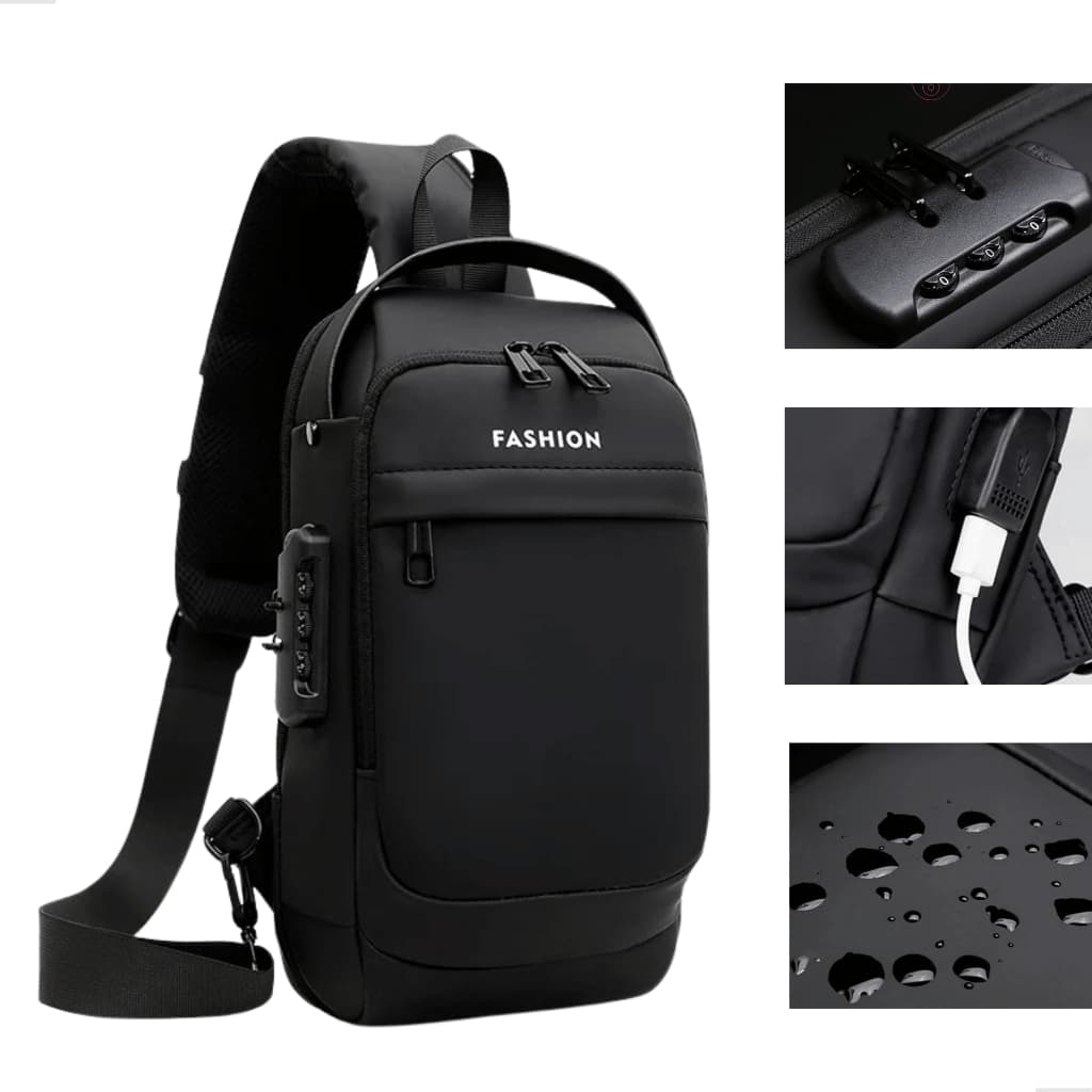 Bolsa Masculina Pochete Transversal Cadeado Ombro Impermeável Antifurto Bolsa de Peito Shoulder Bag