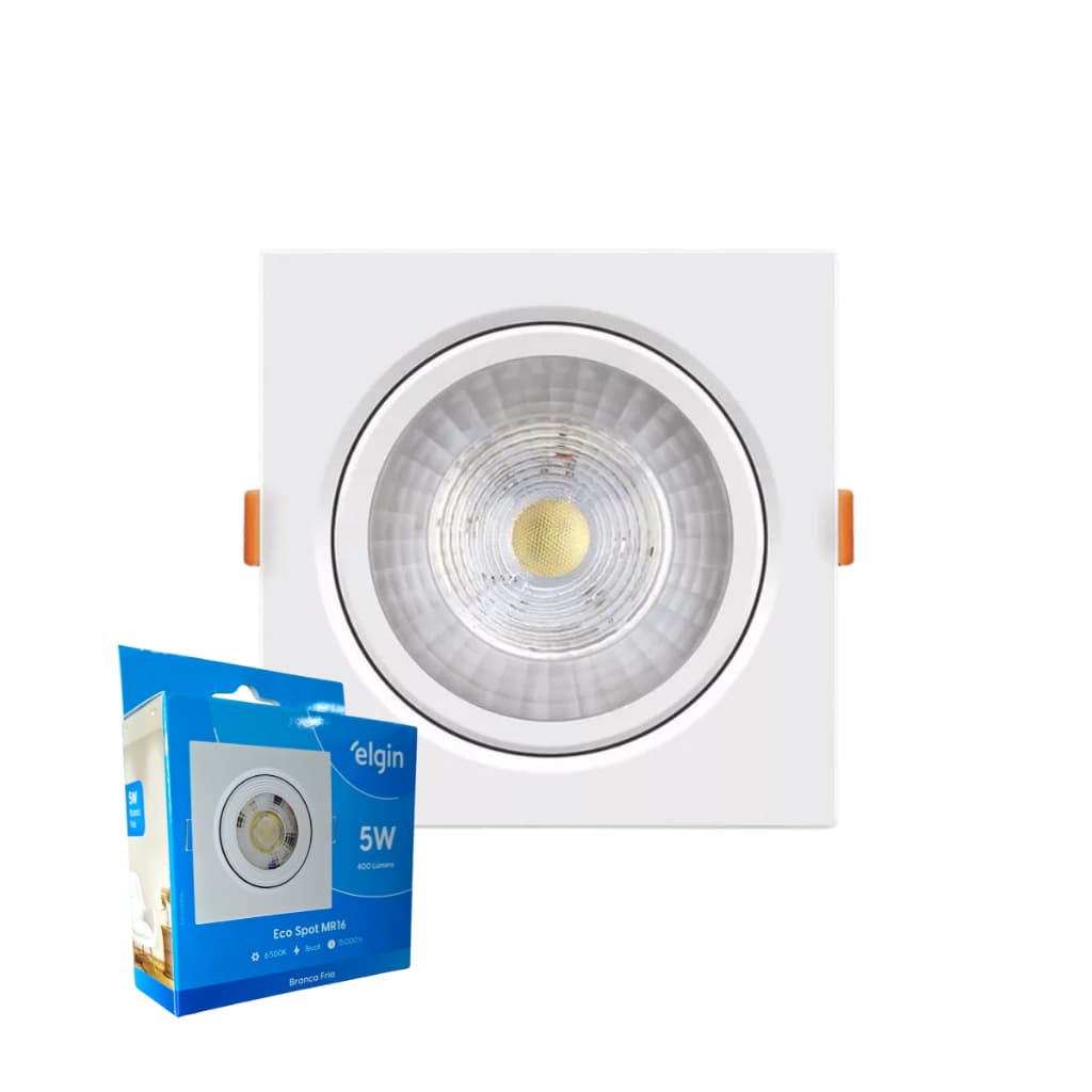 Spot LED Quadrado 5W MR16 Branco 400 Lúmens Luz Branca Fria 6500K Eco Bivolt Elgin