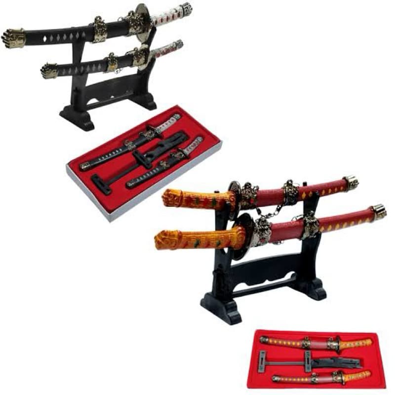 Kit 2 Espadas Mini Katanas Samurai Japonesa Metal Decorativas Abridor de carta SEM CORTE