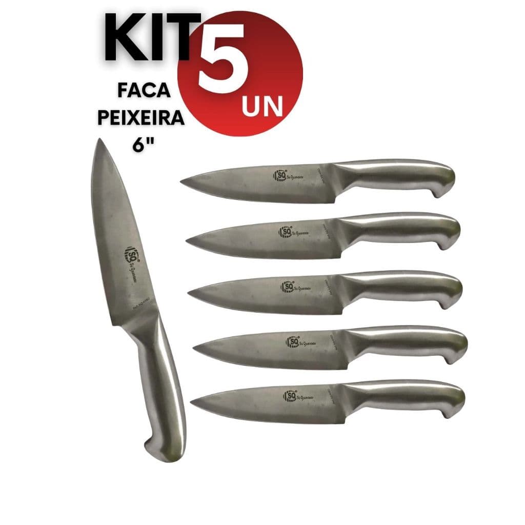 Kit 3 5 10 Faca Peixeira Profissional 6” Aço Inox Lâmina Corte de Precisão Casa Churrasco Açougue e Carnes Cozinha