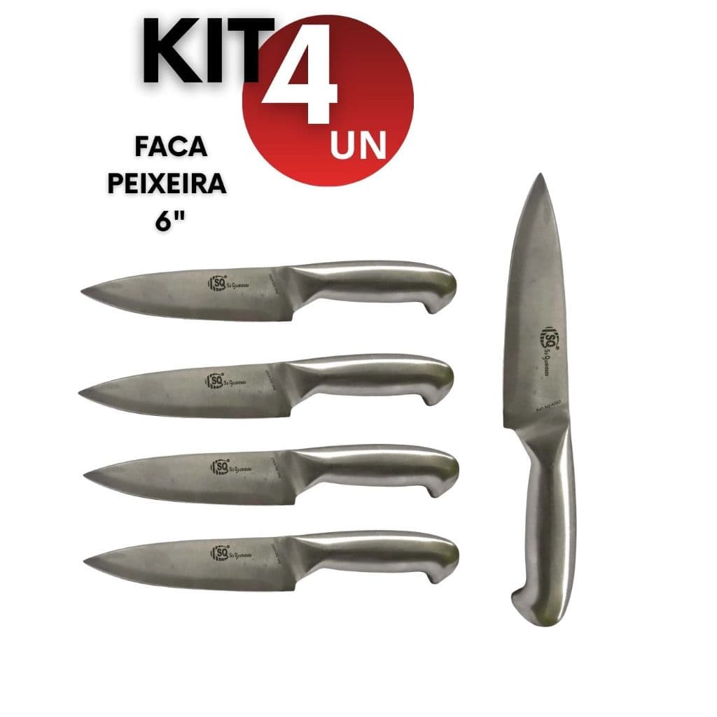 Kit 4 6 10  Faca Peixeira Profissional 6” Aço Inox Lâmina Corte de Precisão Casa Churrasco Açougue e Carnes Cozinha