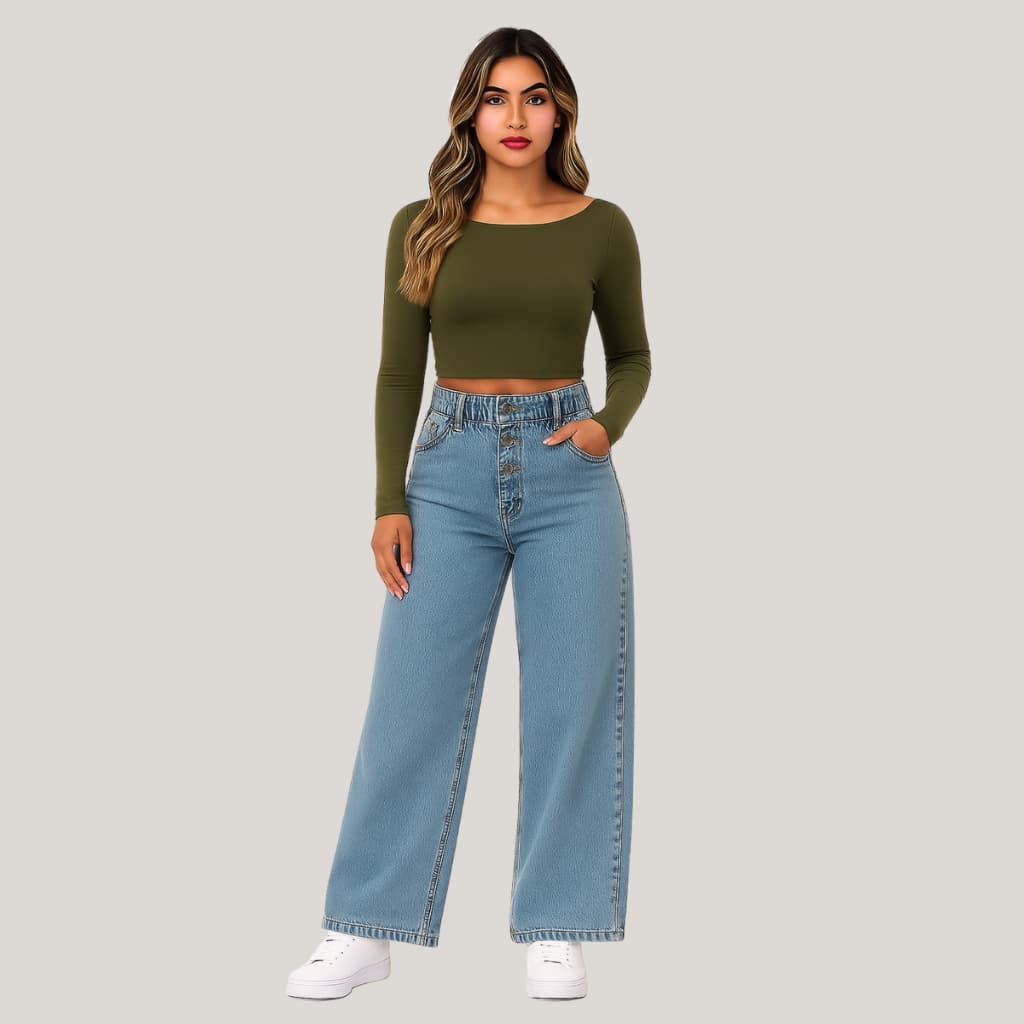 cropped blusa feminina manga longa de suplex com forro sustenta modela tubinho decote U gringa