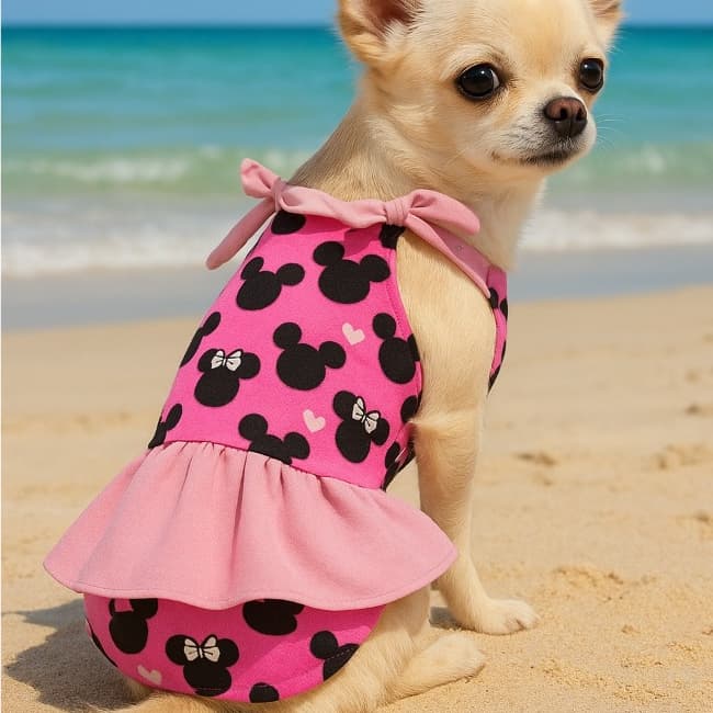 Biquini para pet roupas de praia Maiô Pet Feminino Praia Minnie Rosa Roupa para Cachorro e Gato