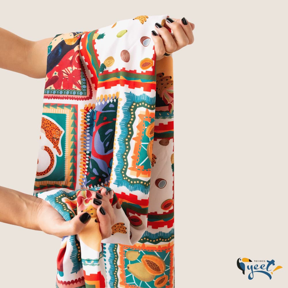 Lenço Tropical  - Poliéster com Elastano -  Tecido Plano Estampado Digital