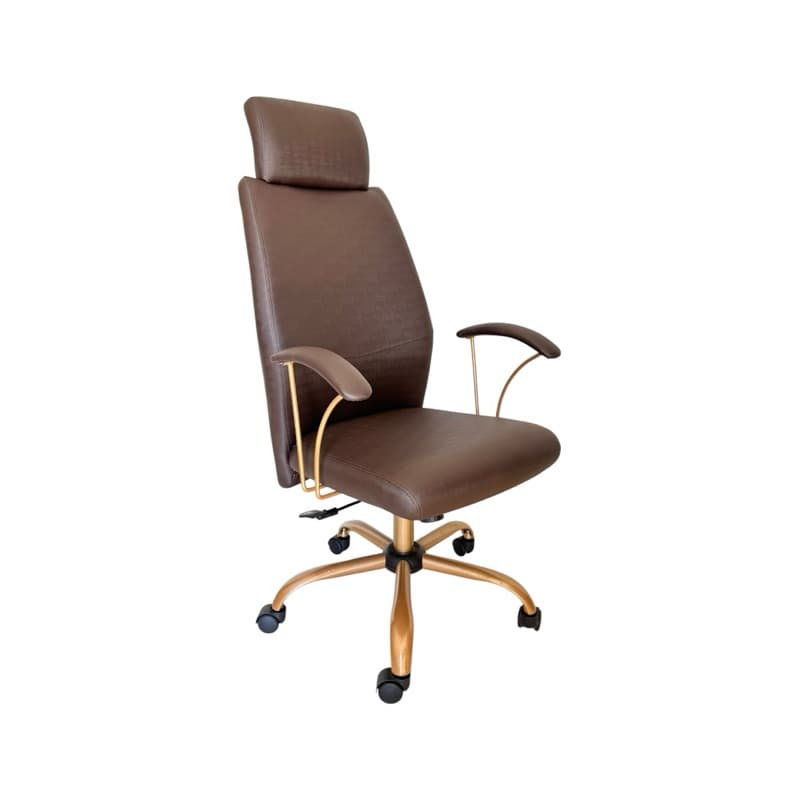 Cadeira Escritório Ferrara Courissimo Brilhante Marron- Base Giratória Dourada