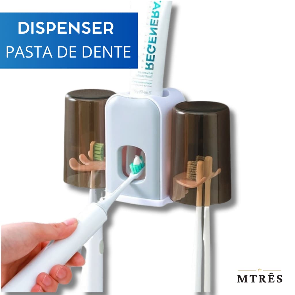PORTA ESCOVA DENTAL DE PAREDE DE PLASTICO COM 2 COPOS DISPENSER PARA PASTA DE DENTE