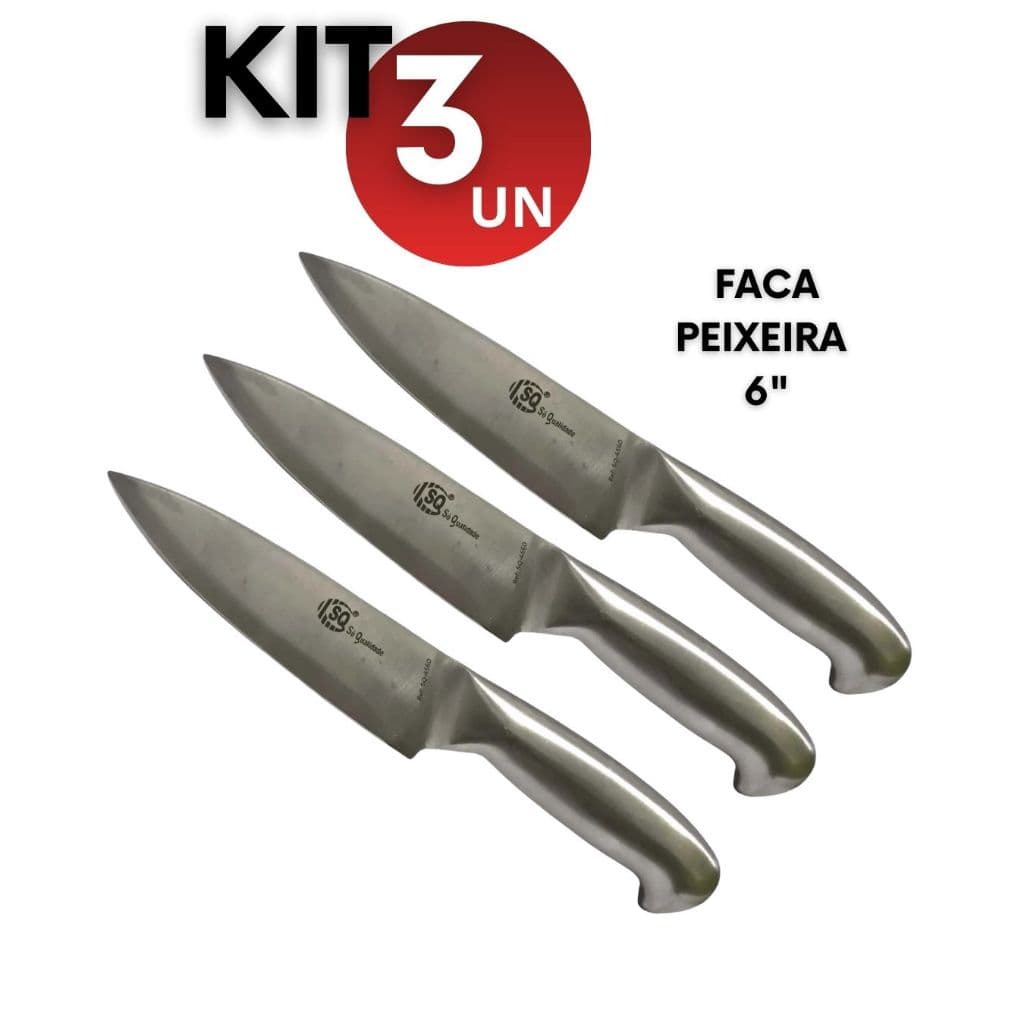 Kit 3 6 10  Facas Peixeira Profissional 6” Aço Inox Lâmina Corte de Precisão Casa Churrasco Açougue e Carnes Cozinha