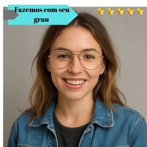 Óculos Completo Armação Aviador Dourado Com Lentes Em Anti Reflexo Com Seu Grau