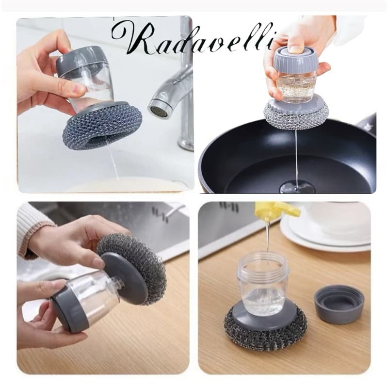 Escova De Aço Para Limpeza Esponja Panela Fogão Louça Cozinha Porta Detergente Sabão Dispenser Multiuso