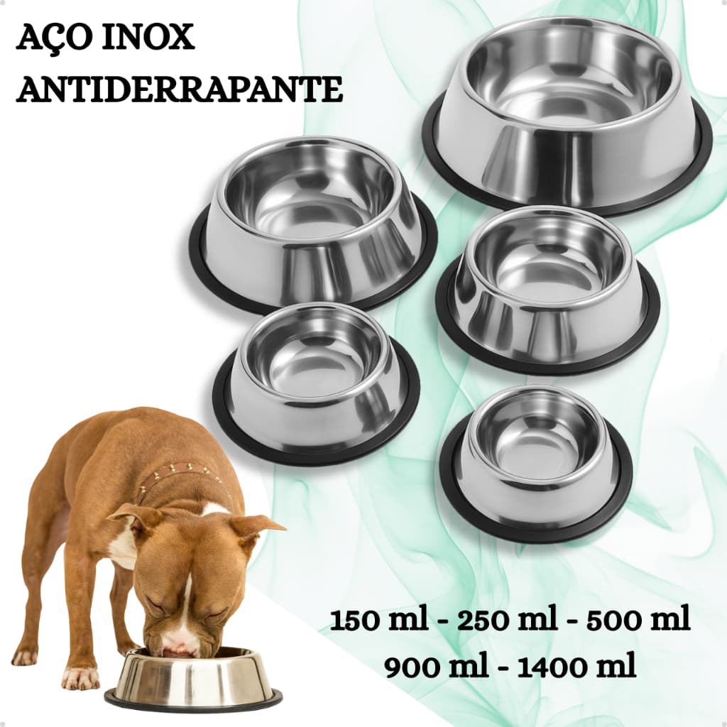 Comedouro ou Bebedouro Pote de Inox Antiderrapante de Ração e Água Cachorro e Gato Vários Tamanhos