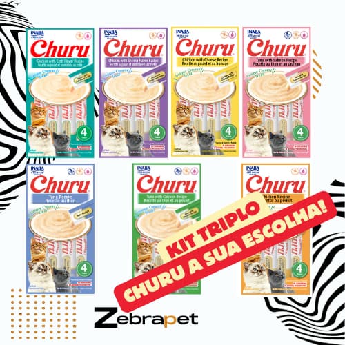 Petisco Inaba para Gatos Churu Kit Triplo com 12 Tubetes de 14g. (168g)