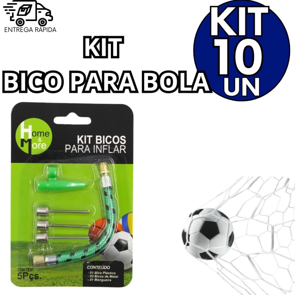 Kit 10 Bicos para Encher Bola de Futebol Basquete Volei Handebol Esporte