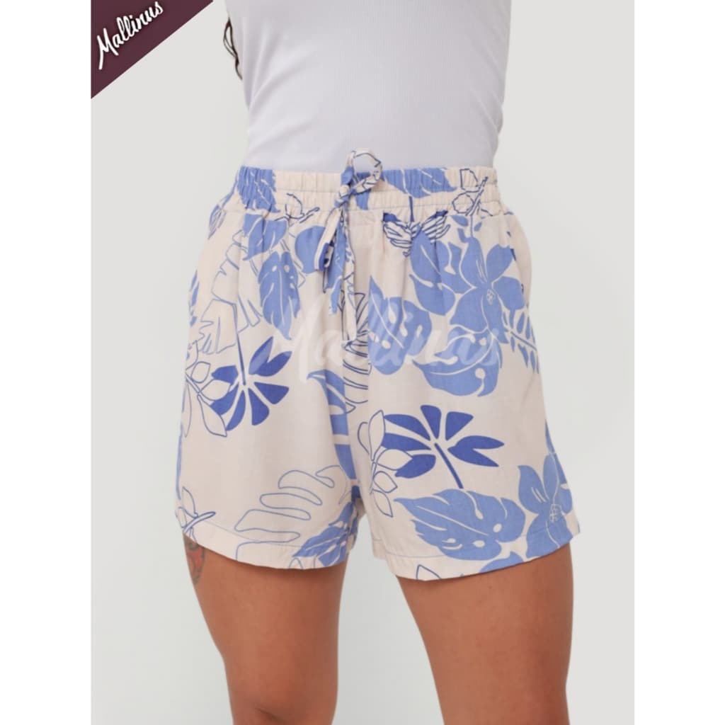 Shorts Feminino Casual Estampado com Ajuste Na Cintura com Cordão e Bolsos Funcionais