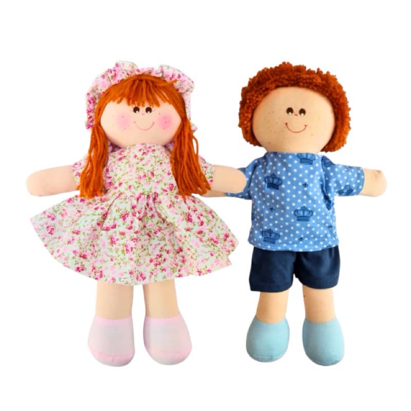 Casal Boneca De Pano Ruiva 30cm Boneco Bonequinha Um Sonho De Boneca Oferta