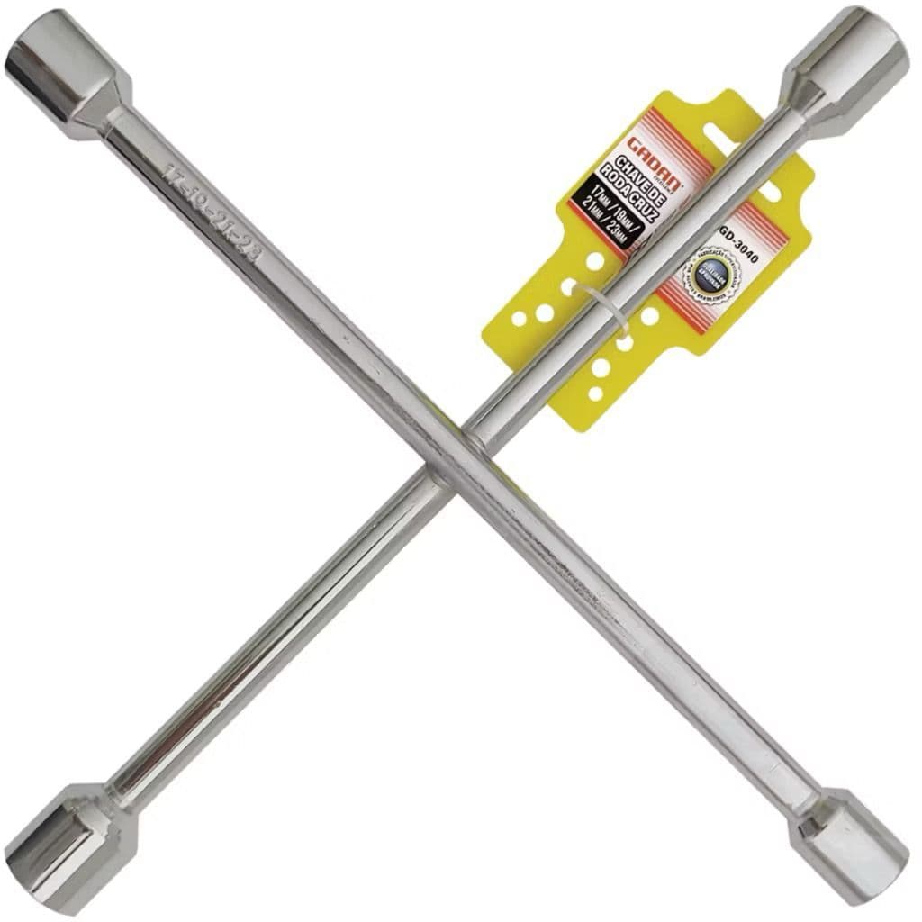 Chave de Roda Cruz 4 Bocas Reforçada Aço Carbono Universal Para Aros 13 a 17 Gadan