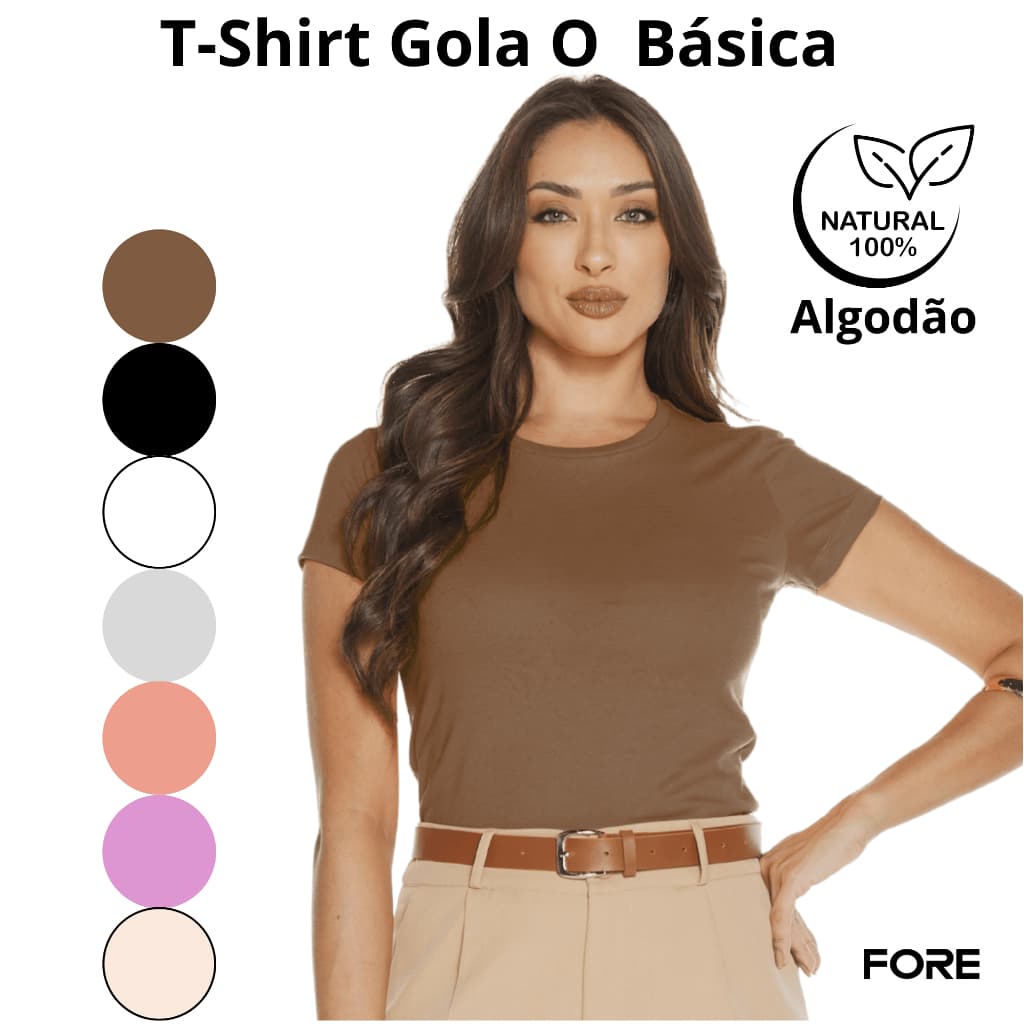 Blusa Basica Feminina Camiseta T-Shirt 100% Algodão Lisa 505306-C1