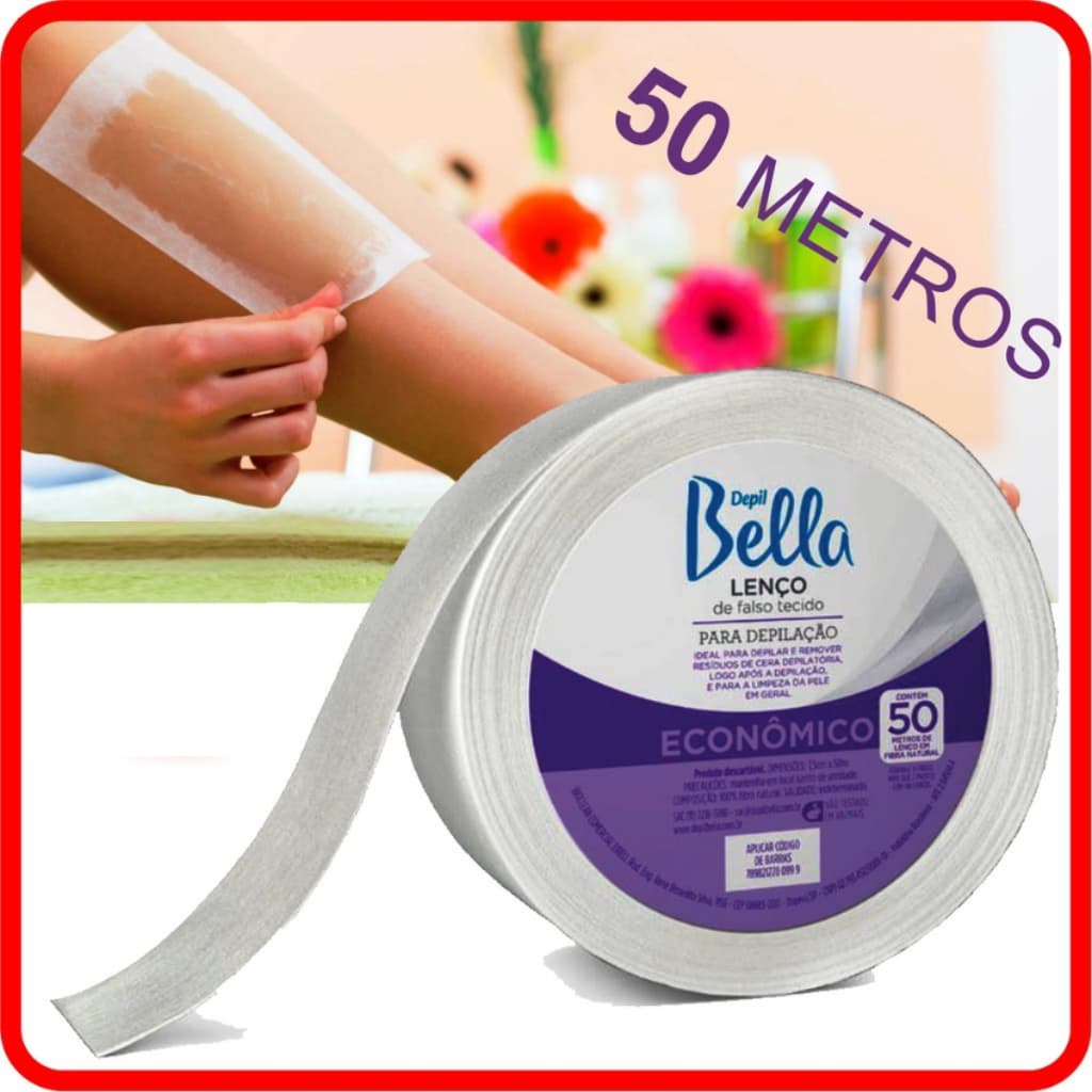 Rolo Lenço TNT Papel para Depilação Branco Depil Bella 50 Metros Fibra Natural