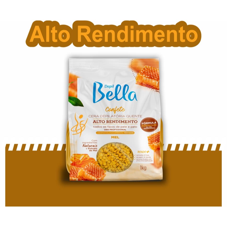 Cera Quente Depilatória Confete Mel 1kg - Depil Bella - Vegana e com Alto Rendimento.