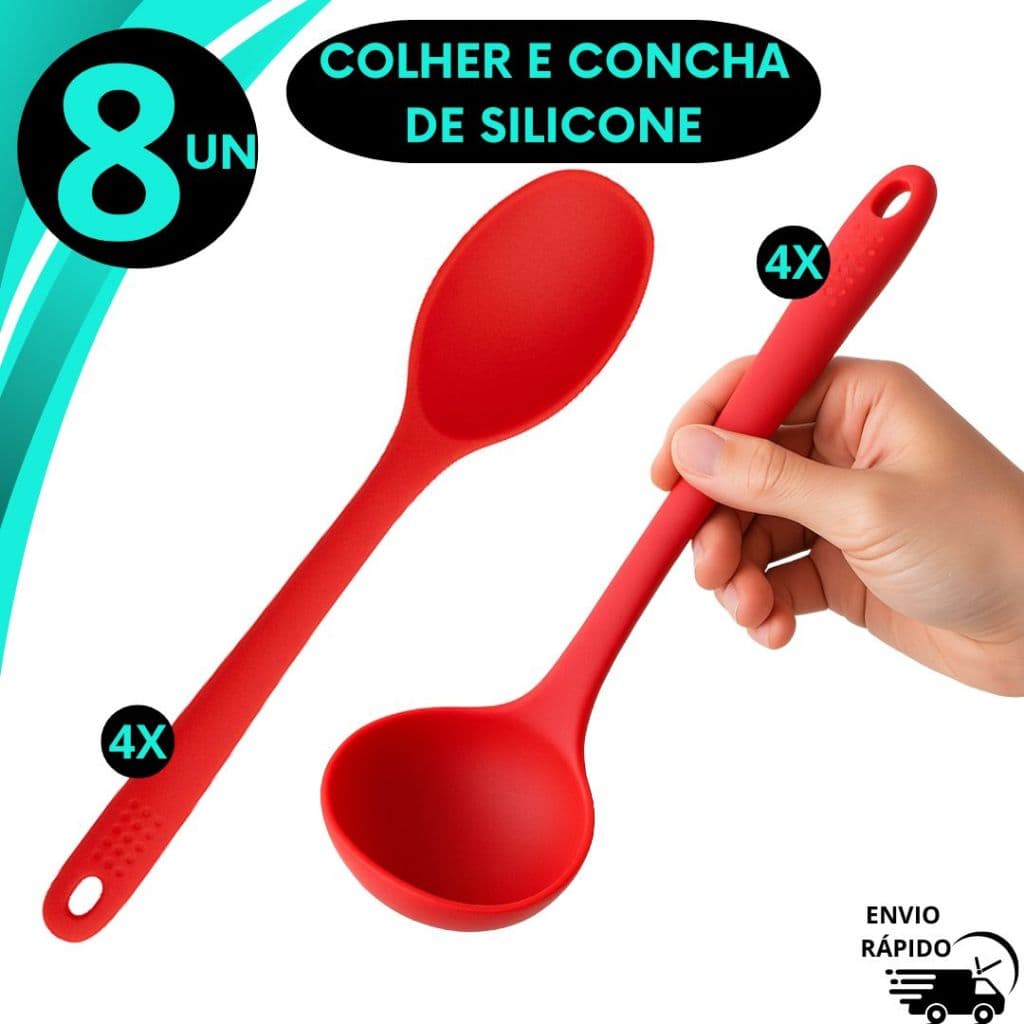 Jogo de Cozinha Kit C/8 Peças de Silicone, Utensílios Cozinha Antiaderente Alta Temperatura