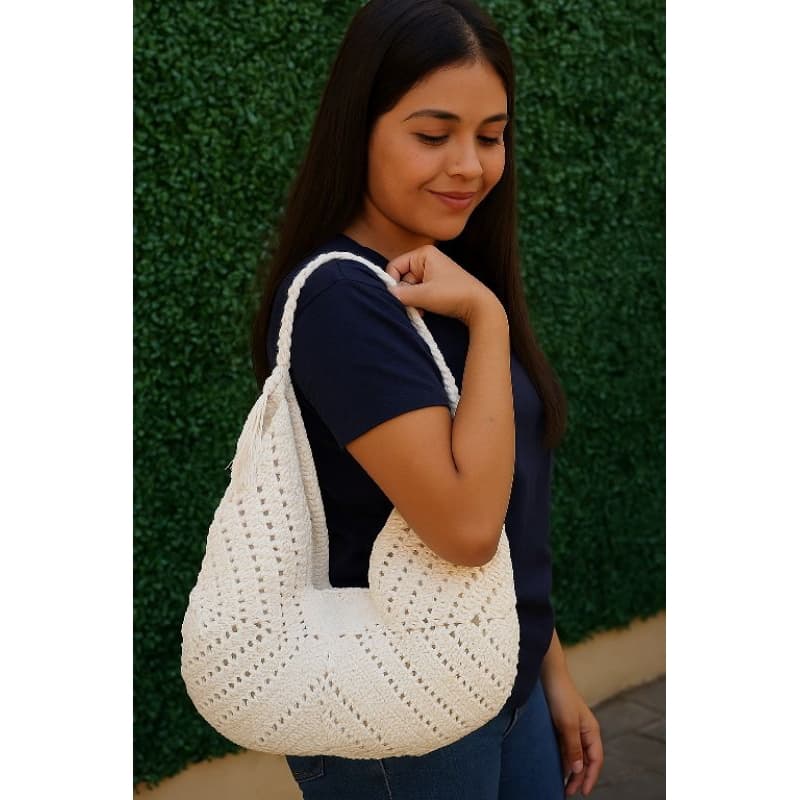 Bolsa de Ombro de Crochê Algodão Cru moda praia casual boho