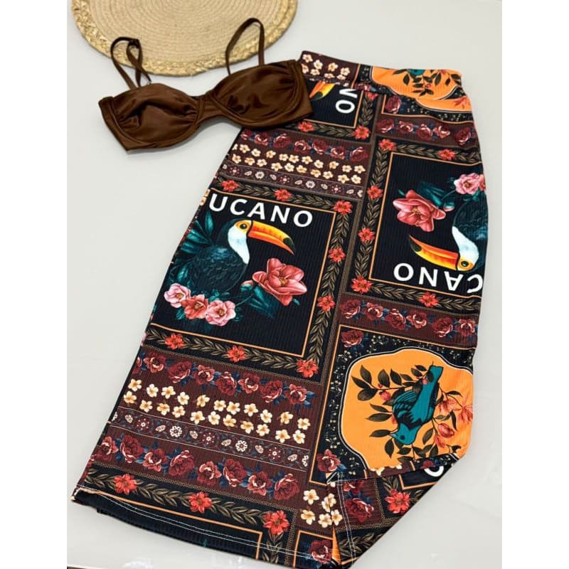 Conjunto Saia Midi  e Cropped Floral Tendência – Ribana Canelada, Confortável e Estilosa estilo Gringa