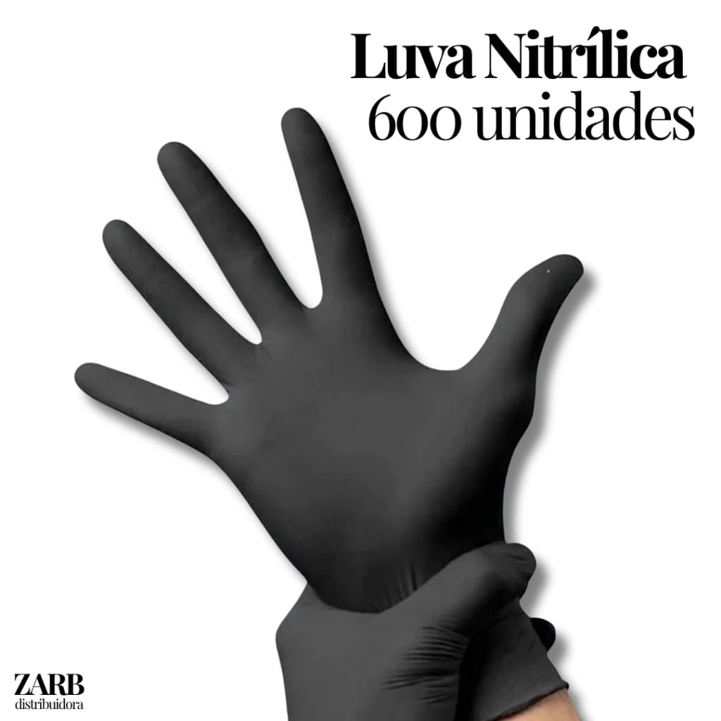 Kit 600 Luva Nitrílica Preta Sem Pó Procedimento 6Cx.