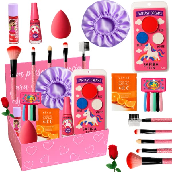 Maquiagem Infantil Kit Completo Presente Lindo Conjunto Peças Pincel