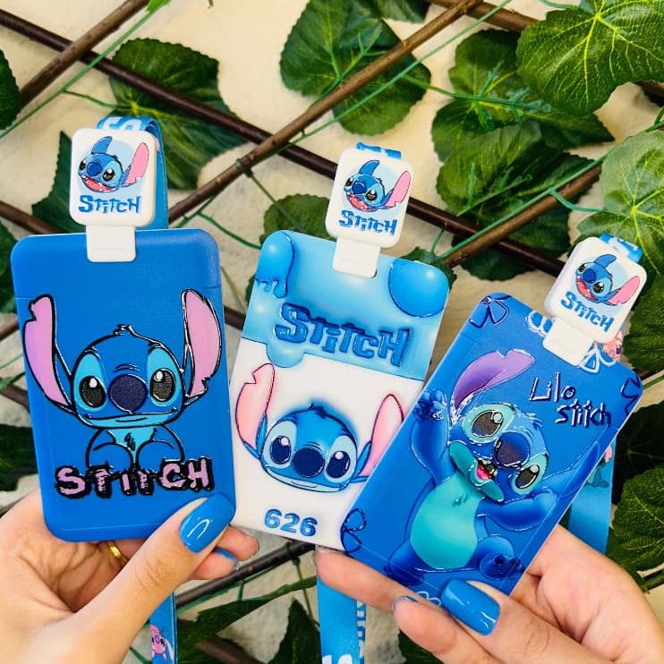 Porta Cartão Lilo Stitch com Roller Clip - Papelaria Fofa Presente Metrô Porta Crácha Filme Anime 2