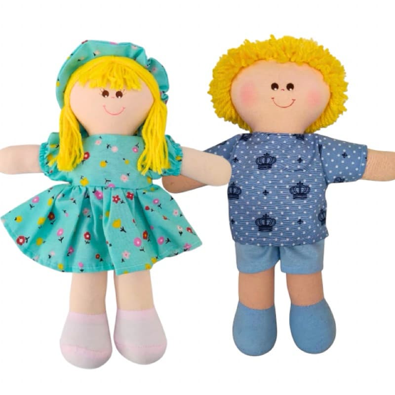 Casal Boneca De Pano 30cm Loiro Boneca Boneco Loiro