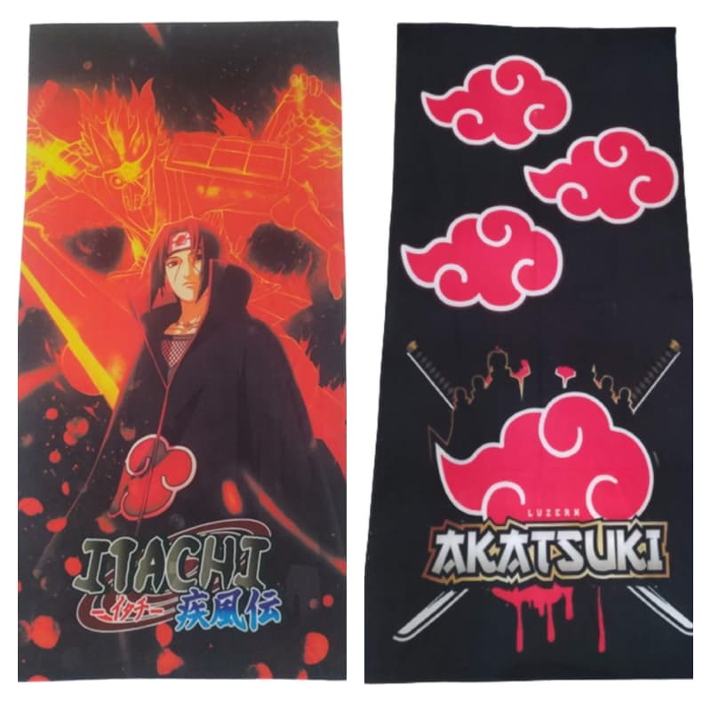 Kit com 2 Toalhas de Banho Praia Piscina Anime Personagens Naruto Itachi e Akatsuki