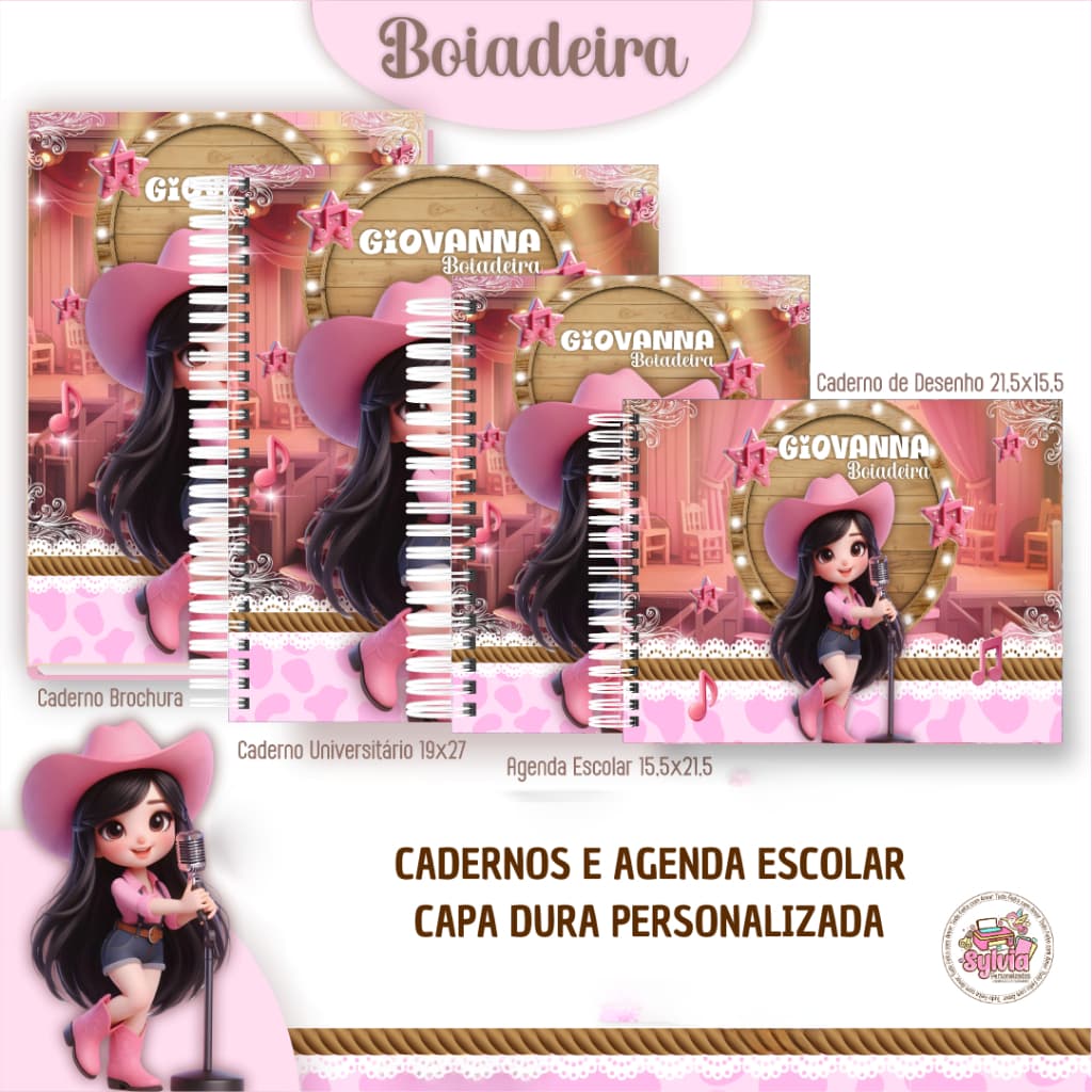 Caderno ou Agenda BOIADEIRA Capa Personalizada | Vários Modelos | Volta às Aulas Country Girl