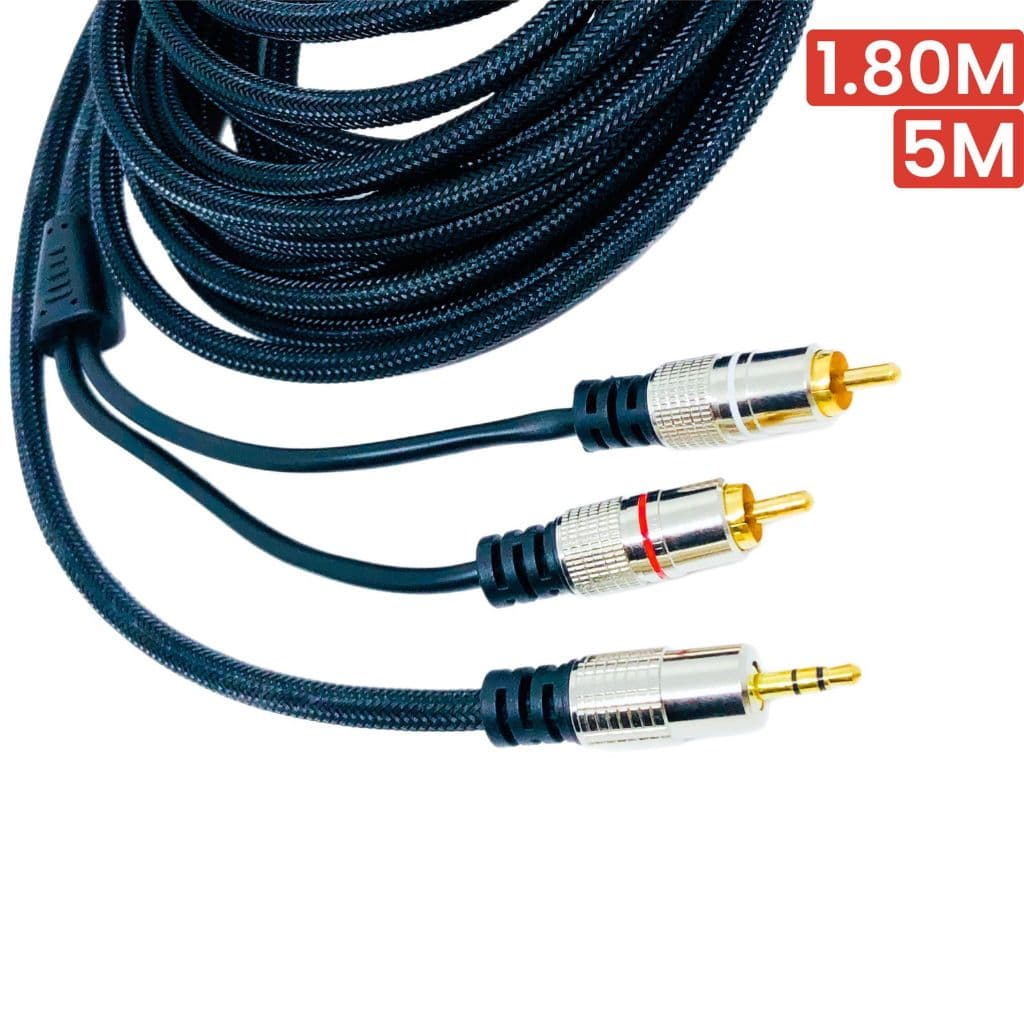Cabo Audio Auxiliar P2 Estereo X 2rca Blindado Profissional Trançado em Nylon 1.8M 5m