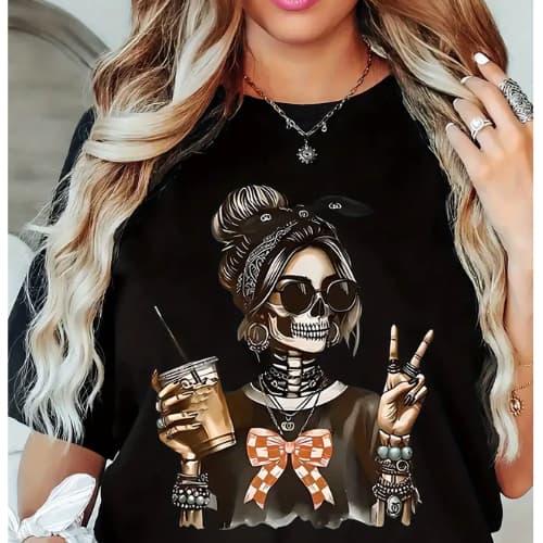 Camiseta feminina caveira Estilosa - Gótica, Rock,descolada, esqueleto divertida lancamento 100%algodao envio imediato