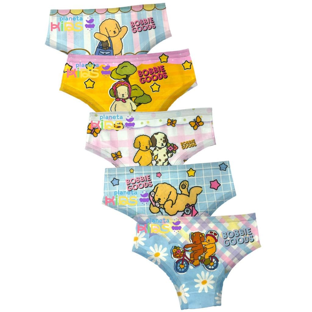 Kit 5 Calcinha Infantil Sublimada Bobies Good Menina Criança Com Forro Microfibra Tendência Moda
