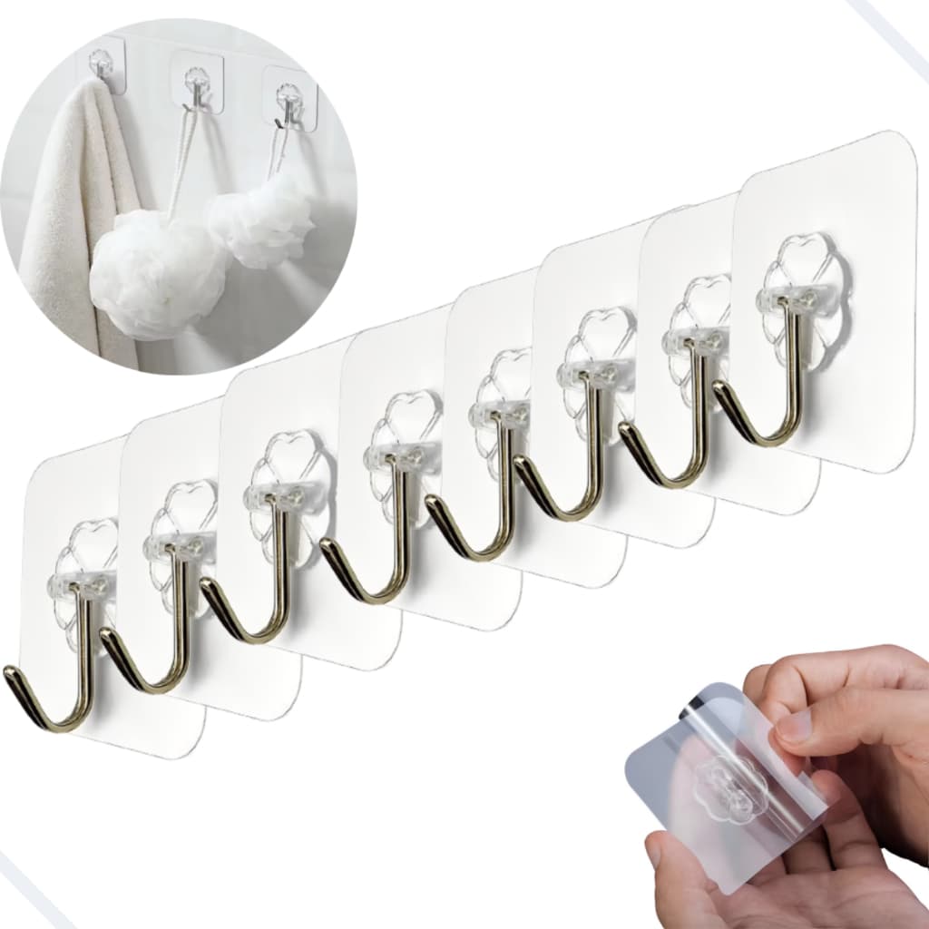 Kit 12 Gancho Adesivo Parede Transparente Casa Banheiro Cozinha Suporte Organizador Porta Roupas