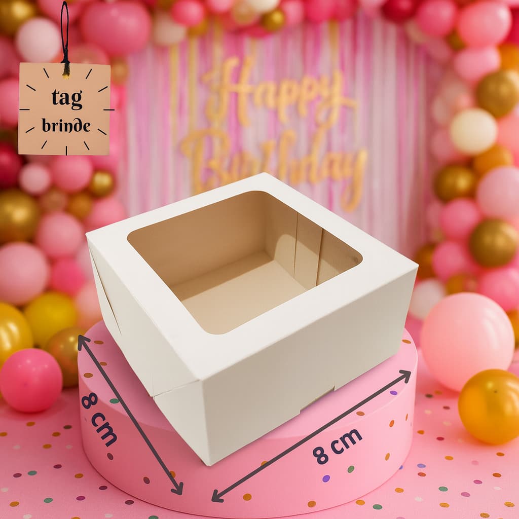 Caixa Visor 10 unid 8x8x4 Lembrancinhas, Doces, Sabonetes Branca- Embalagem com 10 unidades